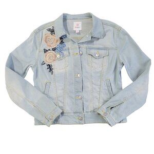 Lularoe Harvey Floral Embroidered Denim Jacket Size S